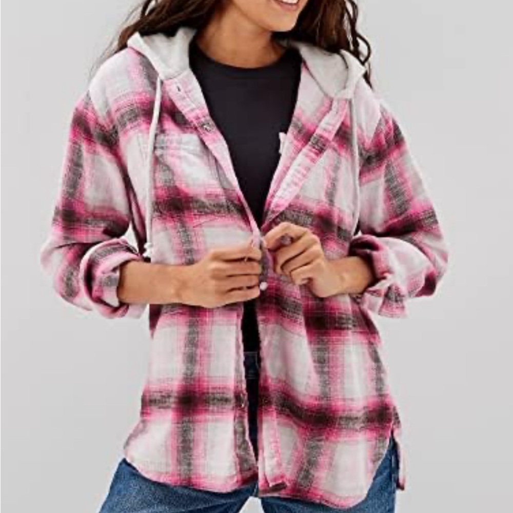 American Eagle Hooded Flannel Shirt